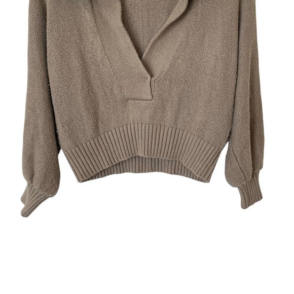 BROCHU WALKER Marlowe Cropped Henley Sweater in Taupe, Size Small - Picture 9 of 14